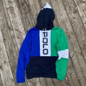 Polo Ralph Lauren Blue Multi Colour Block Hoodie Sweater Small